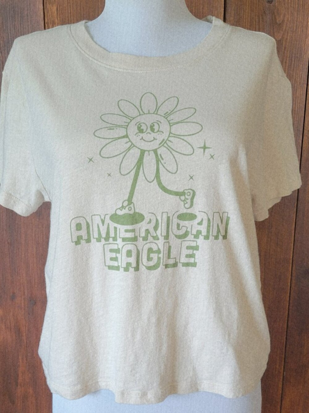American Eagle Small Oversized Daisy Graphic Tee Cream Retro Floral Boho T Shirt